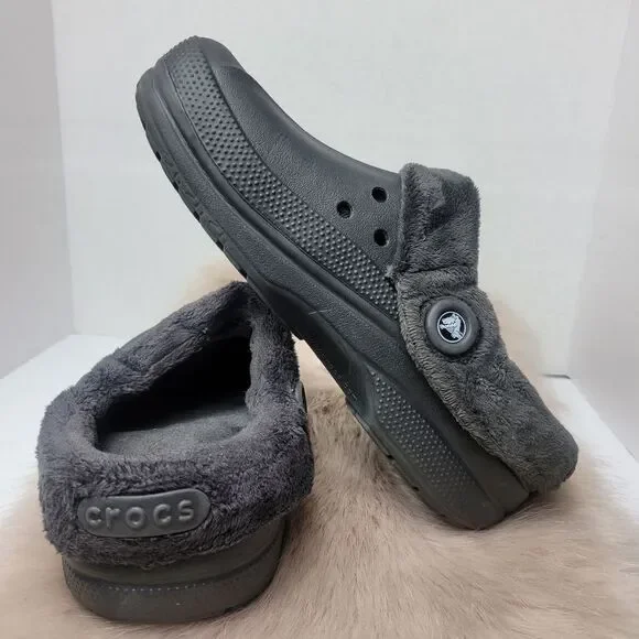 Crocs Black Faux Fur Unisez Clogs Shoes Size 9 M 11 W - Picture 6 of 9